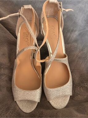 Mishka Sparkling Gold Open-Toe Slingback Heels